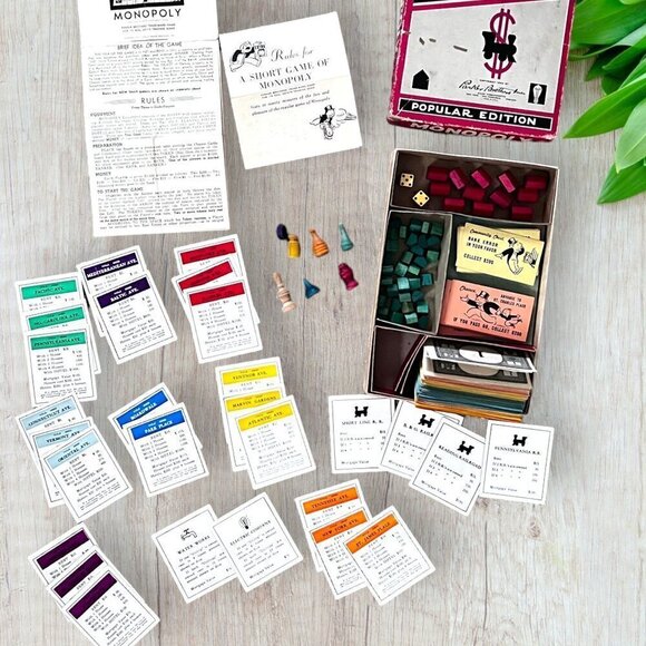 PARKER BROS Vintage 50s  Monopoly Game Wooden Pieces Cards Money Dice COMPLETE - Picture 6 of 10